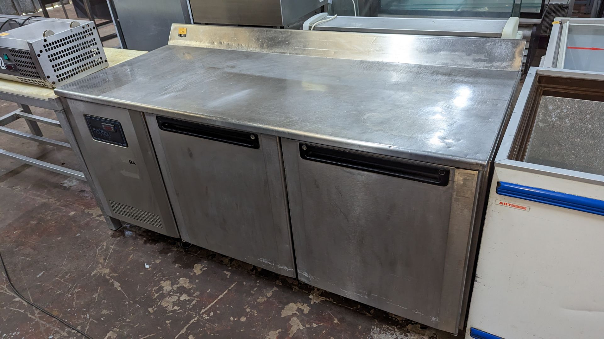 Large stainless steel refrigerated prep cabinet measuring approximately 183cm x 80cm