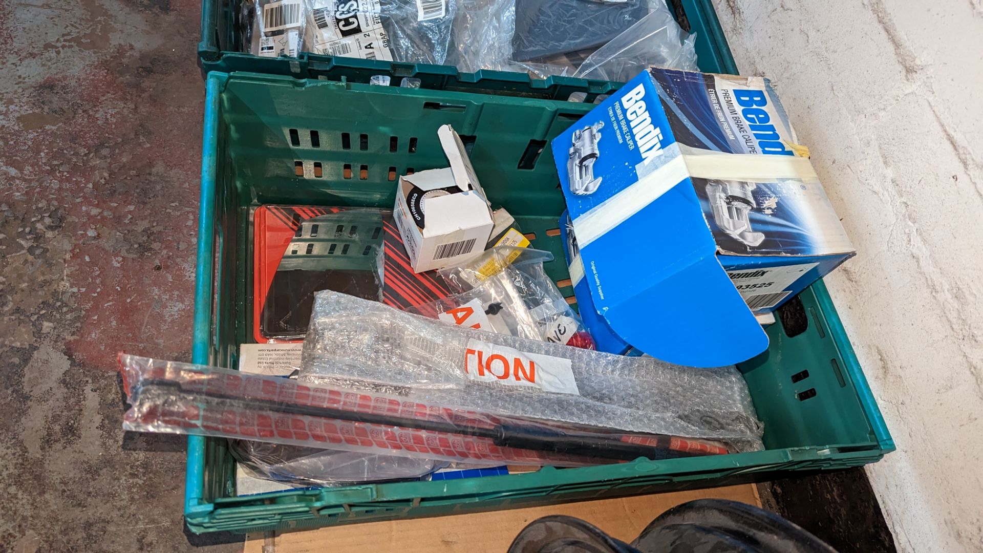 The contents of 2 crates of assorted car parts plus car wheel - Image 5 of 8