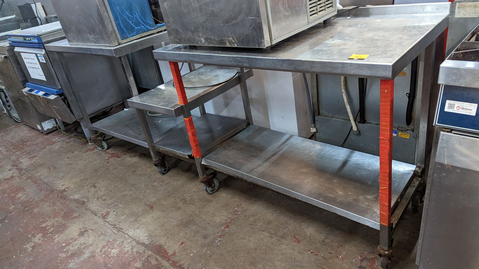 Very large mobile stainless steel multi-tier trolley/shelving unit with max overall dimensions of ap