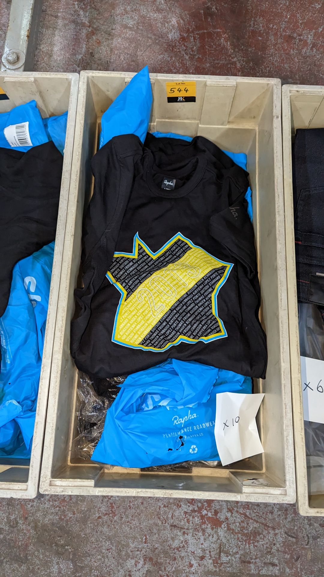 10 Rapha Cycling Sky special edition ladies t-shirts, most of which appear to be in size XS - crate