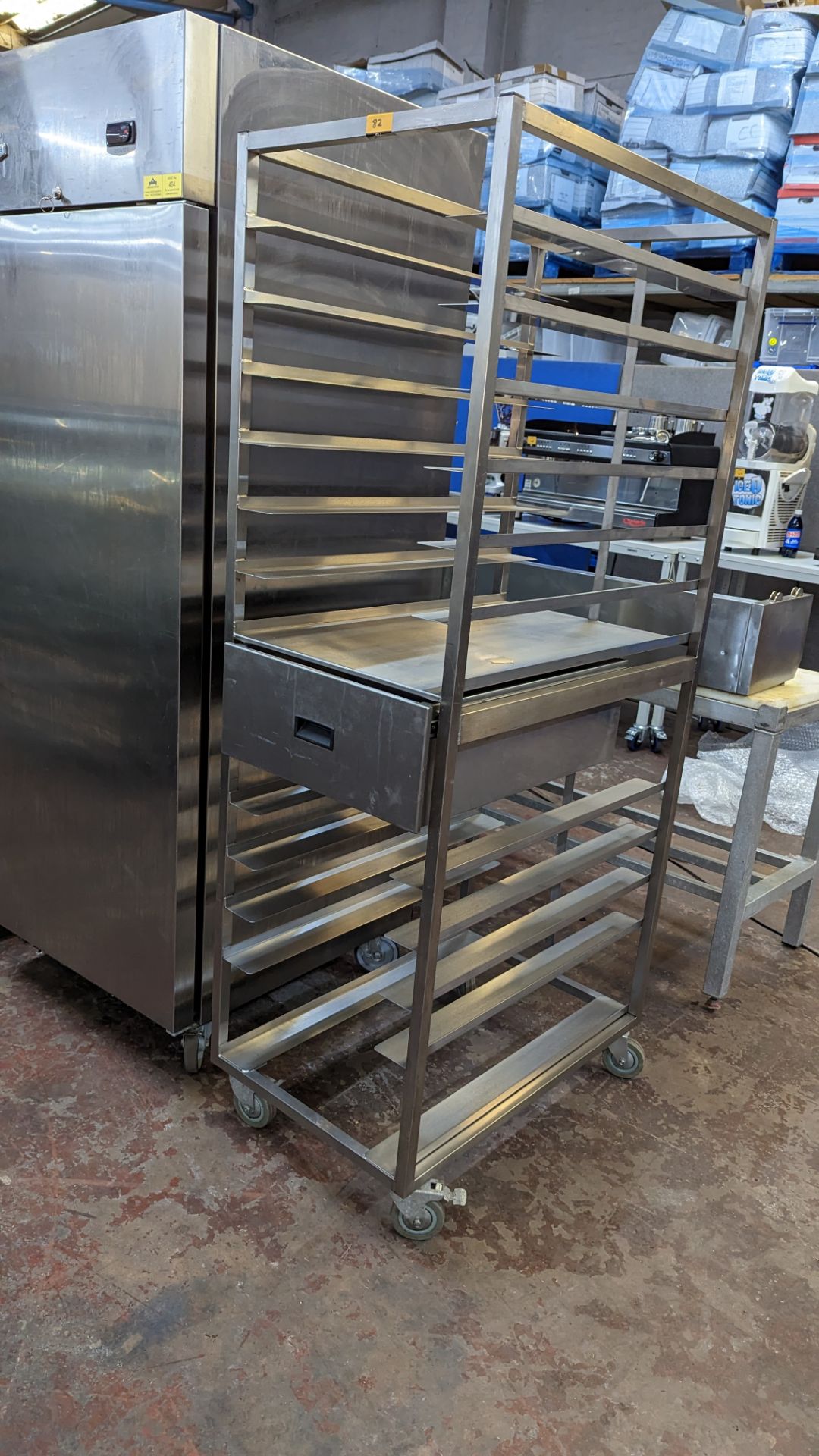 Stainless steel deep tray holding trolley with pull-out drawer - Image 2 of 4