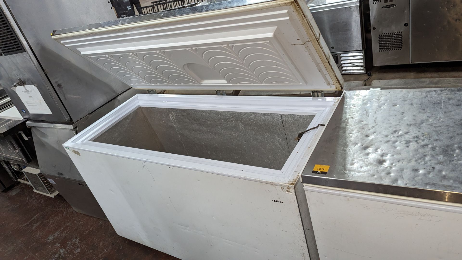 Chest freezer with stainless steel topped lid, approximately 150cm long - Image 2 of 5