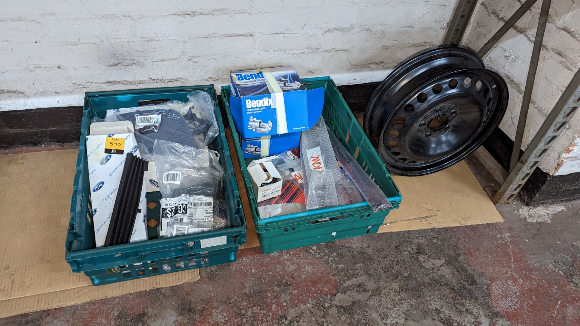 The contents of 2 crates of assorted car parts plus car wheel - Image 2 of 8