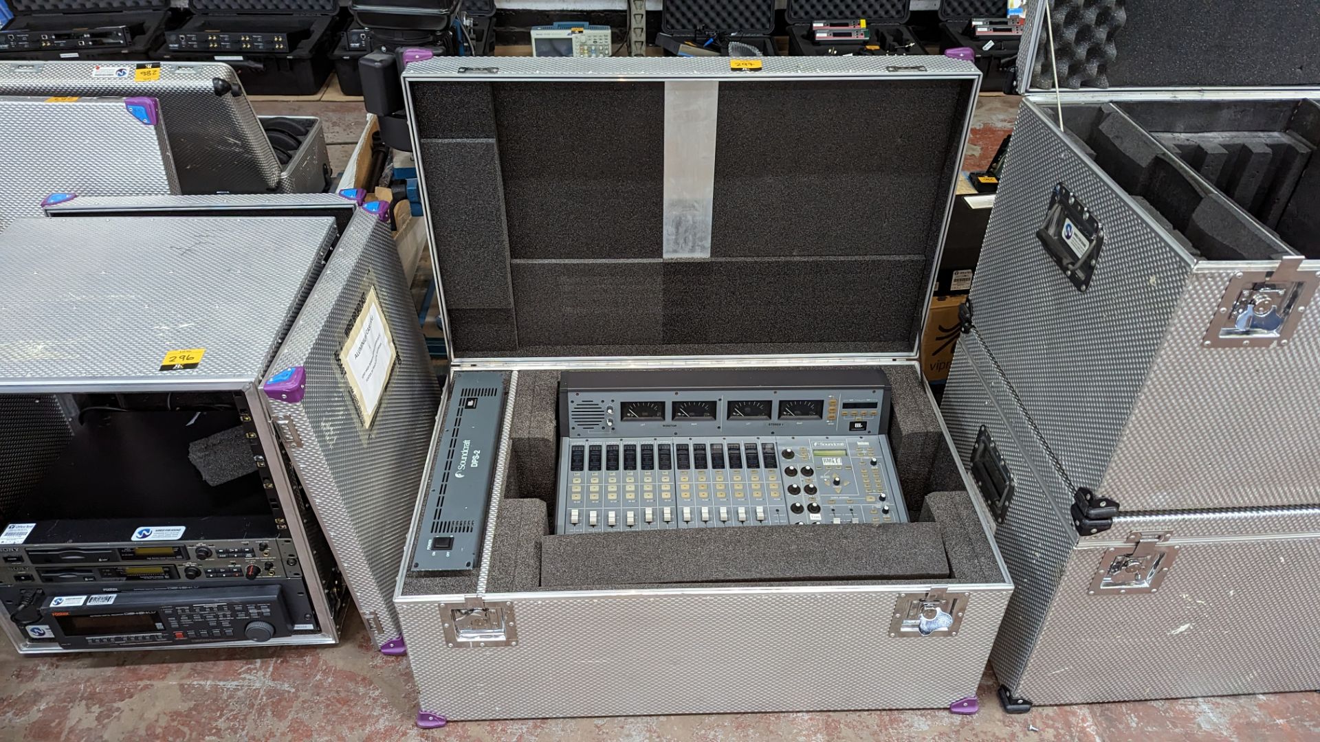 Soundcraft mixing desk, model RM1D, including separate power supply model DPS-2, plus large hinged l