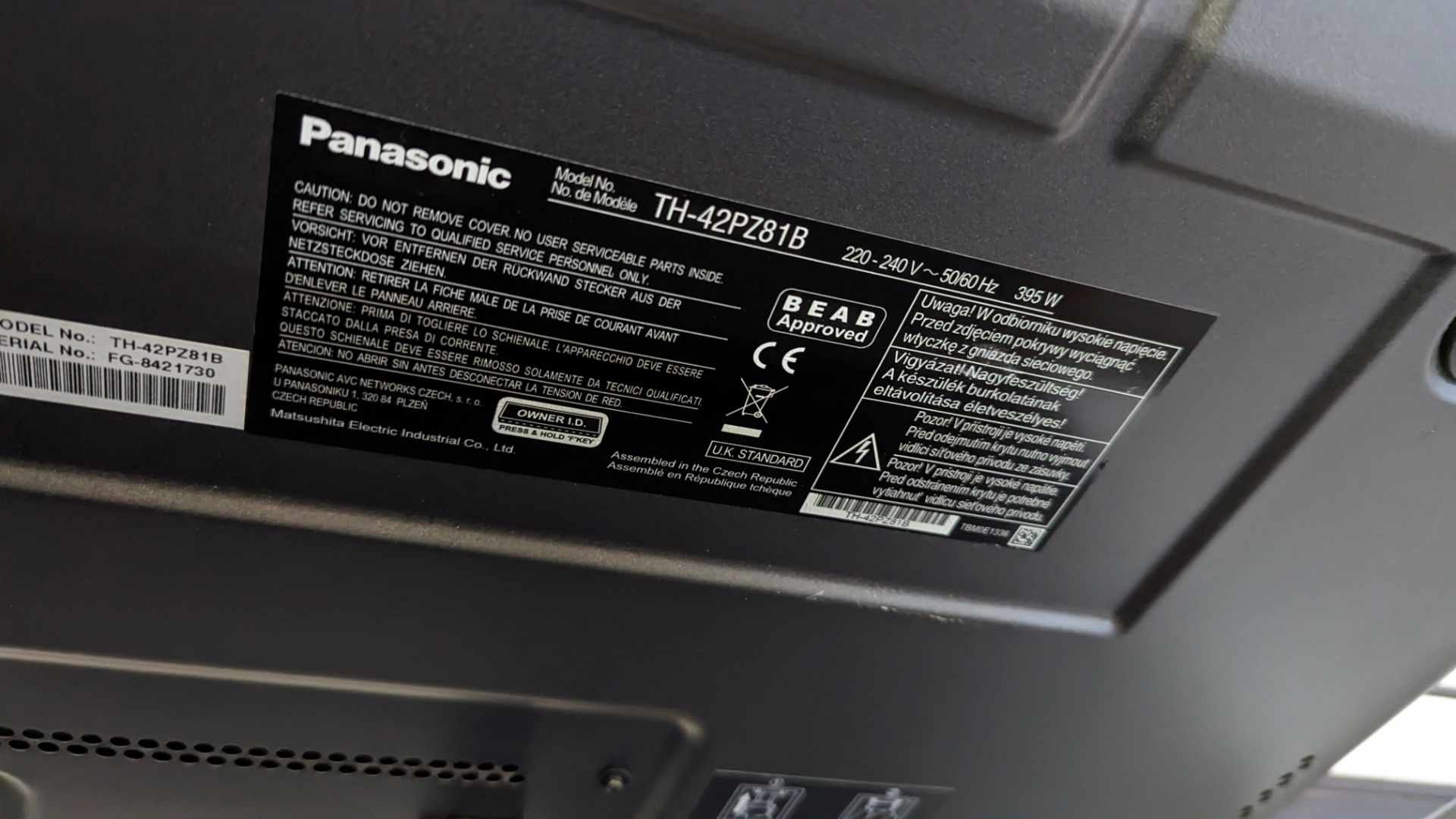 Panasonic widescreen TV on tabletop stand including remote control plus 2 speakers and subwoofer - Image 7 of 8