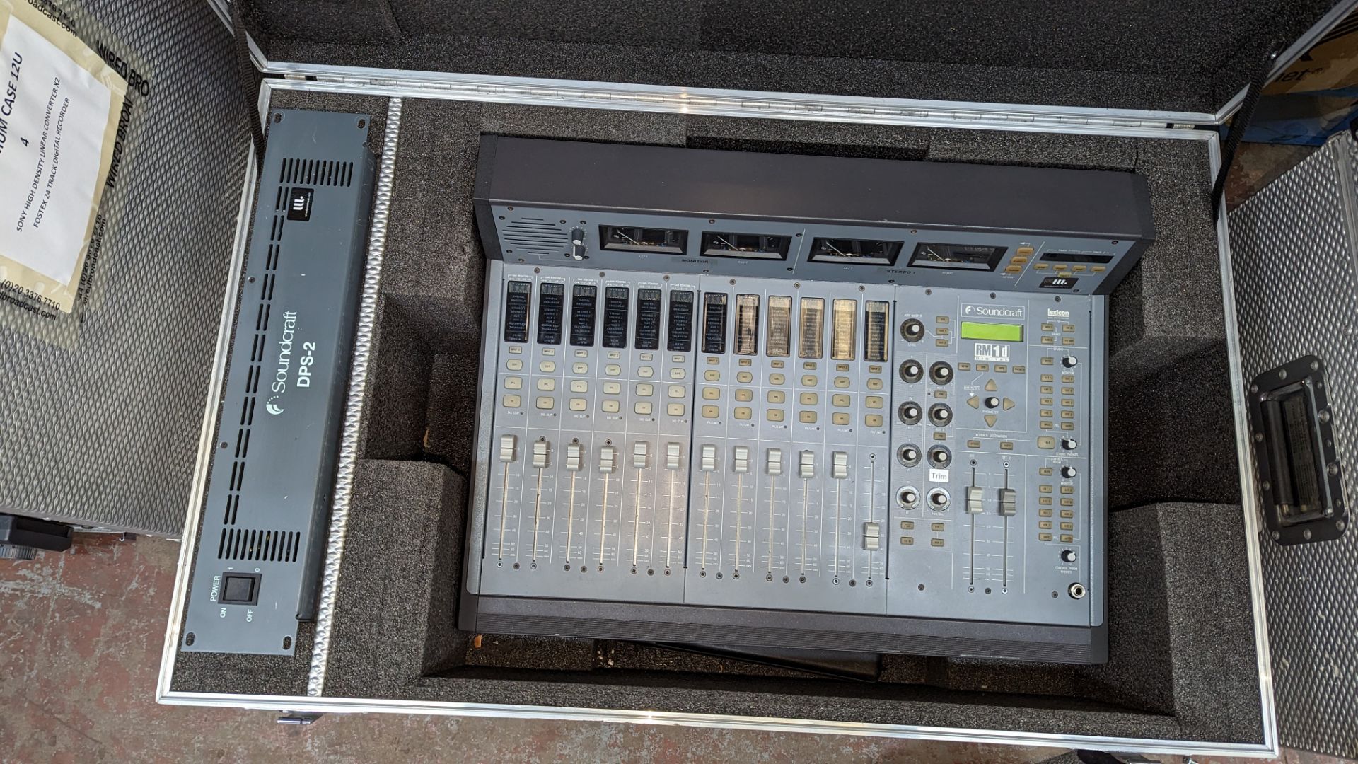 Soundcraft mixing desk, model RM1D, including separate power supply model DPS-2, plus large hinged l - Image 5 of 16