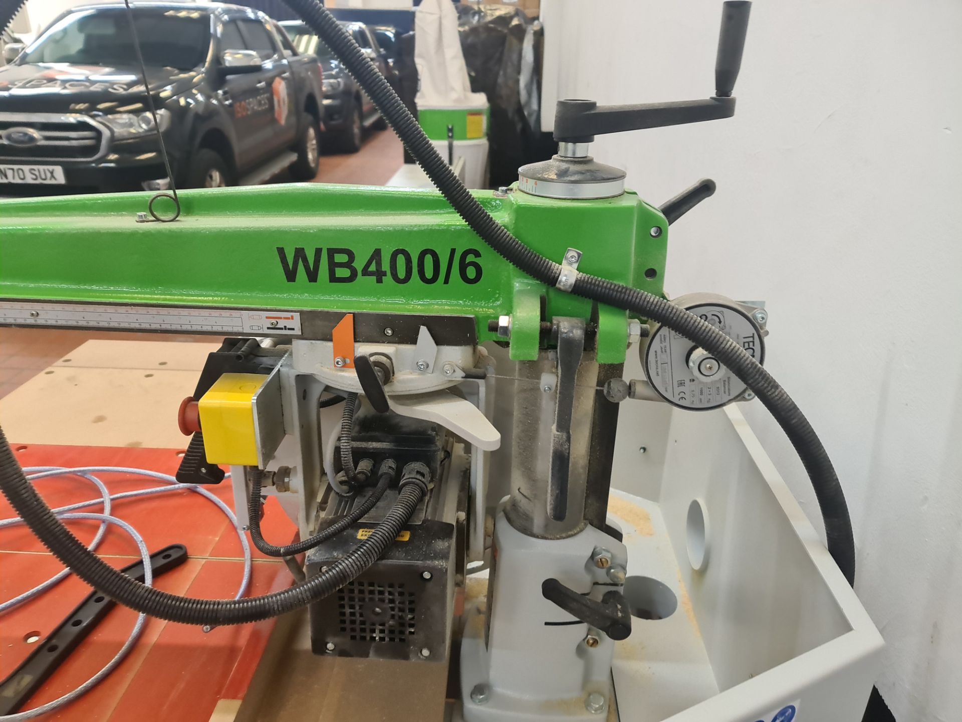 Wadkin Bursgreen model WB400/6 industrial radial arm saw complete with infeed & outfeed tables - Image 23 of 29