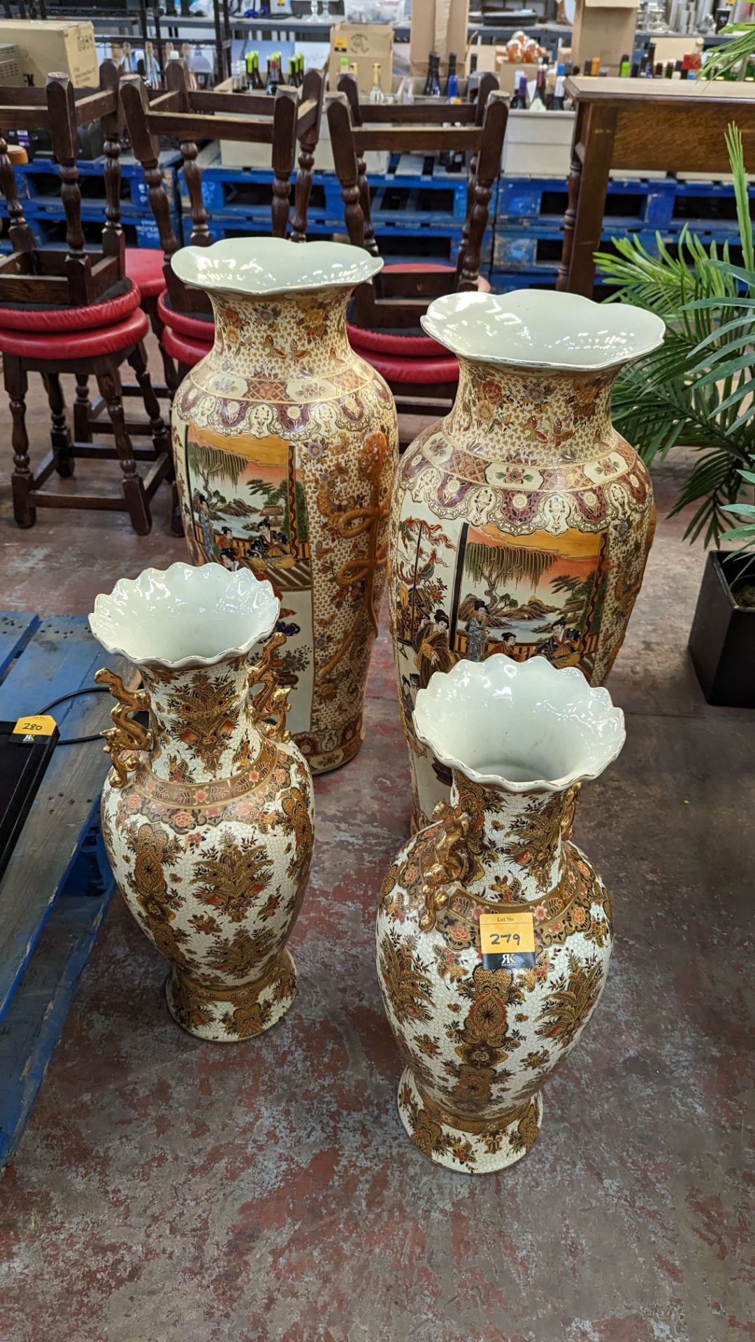 4 off tall oriental style vases, comprising one pair measuring approx 81cm x 38cm and one pair measu - Image 2 of 9