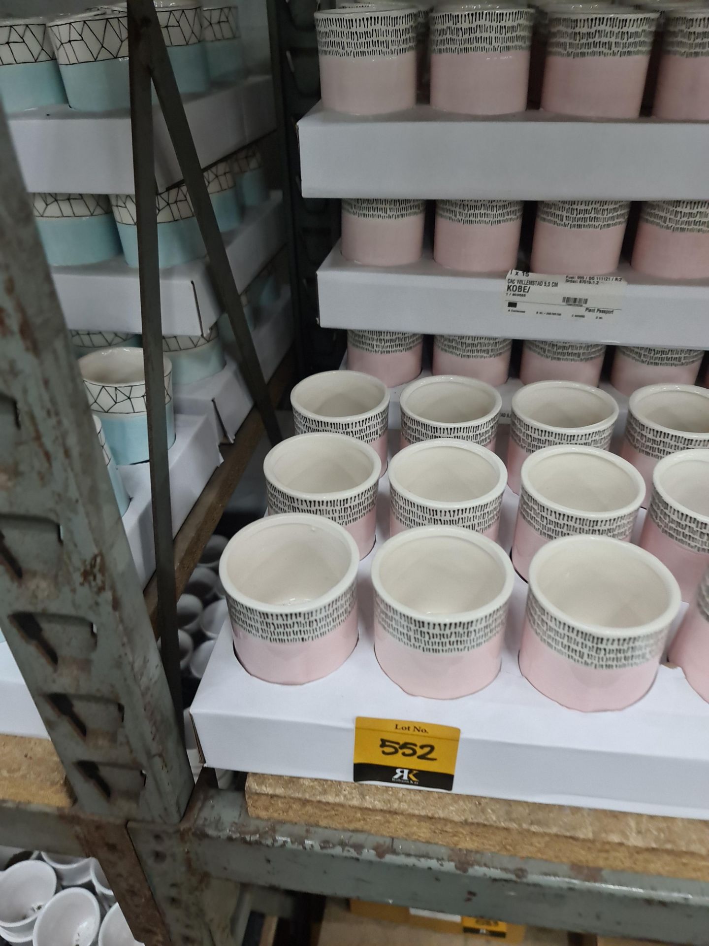 4 trays of Kobe 5.5cm pink patterned pots each standing on 3 legs, approximately 59 pots in total - Image 3 of 5