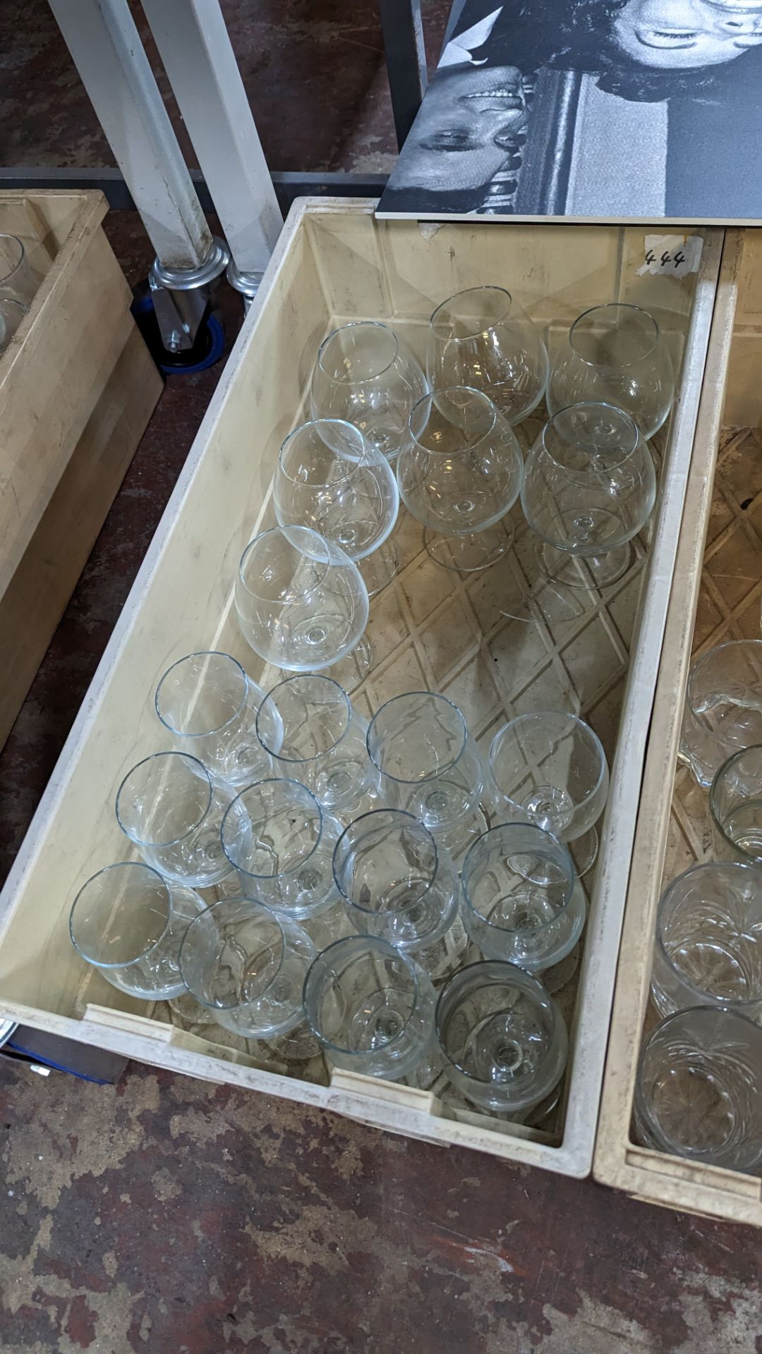 The contents of 4 crates of assorted tumblers, jars, brandy snifters, wine glasses and other glasswa - Image 6 of 6
