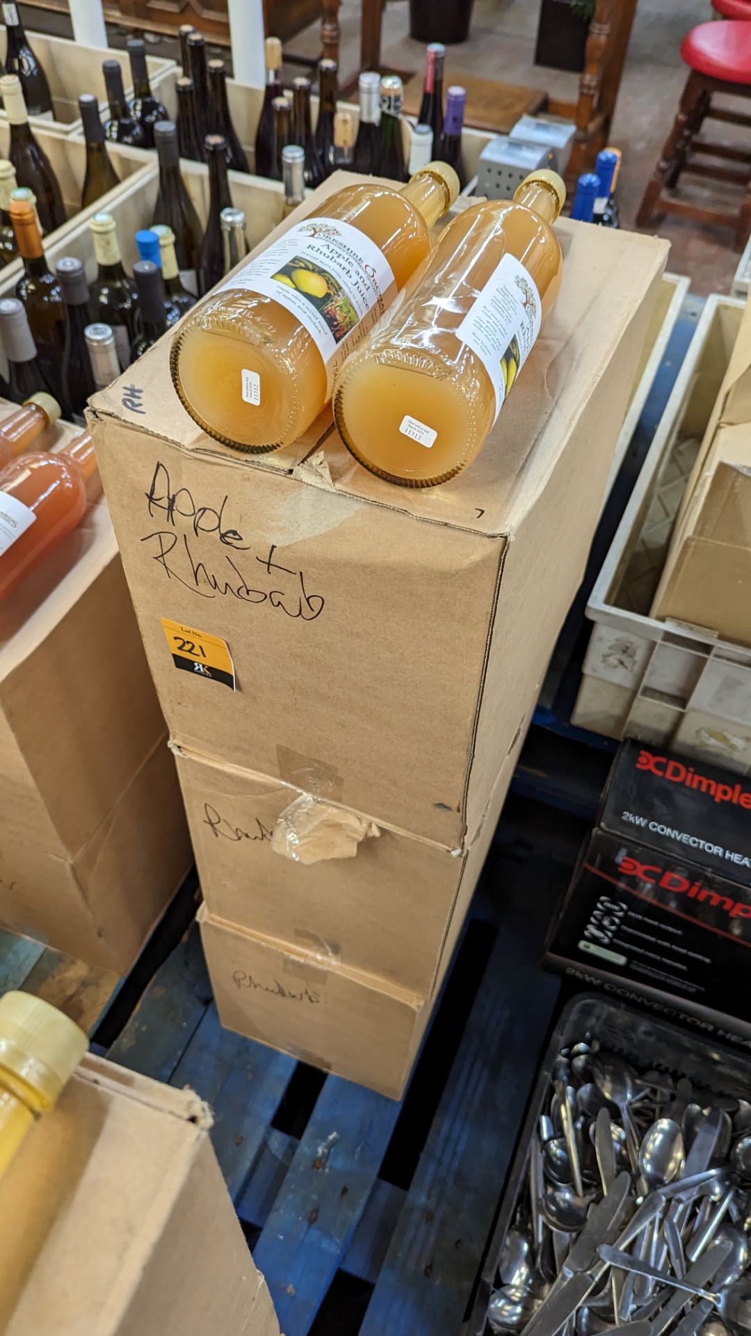 38 off 750ml bottles of Yorkshire Orchards apple & rhubarb juice