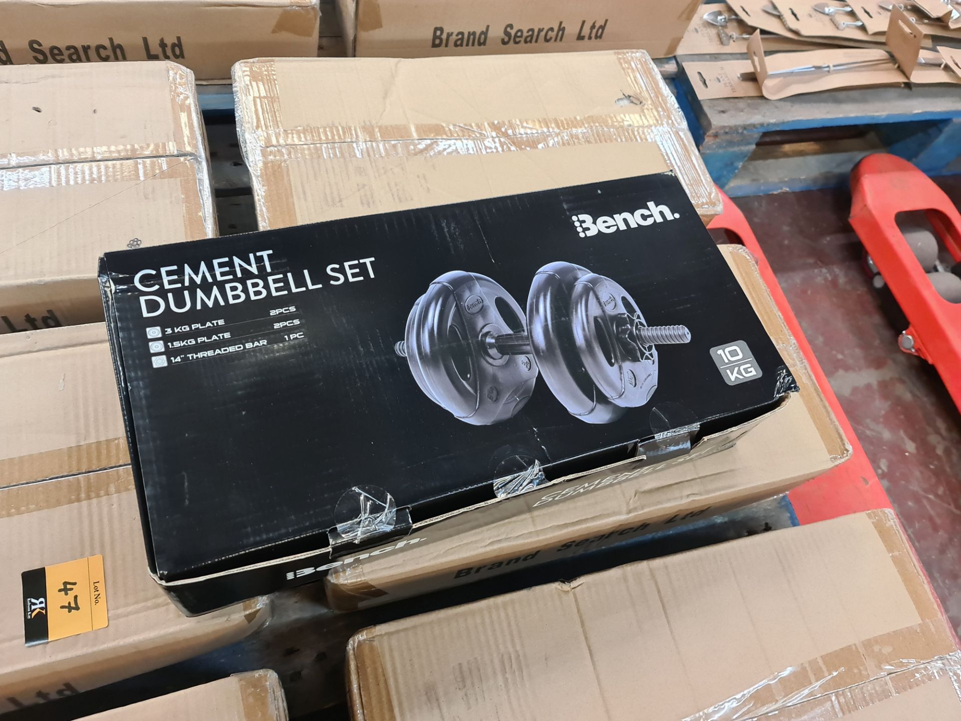 Pair of Bench Cement dumbbell sets. Each set is individually boxed and comprises 1 off 14" threaded