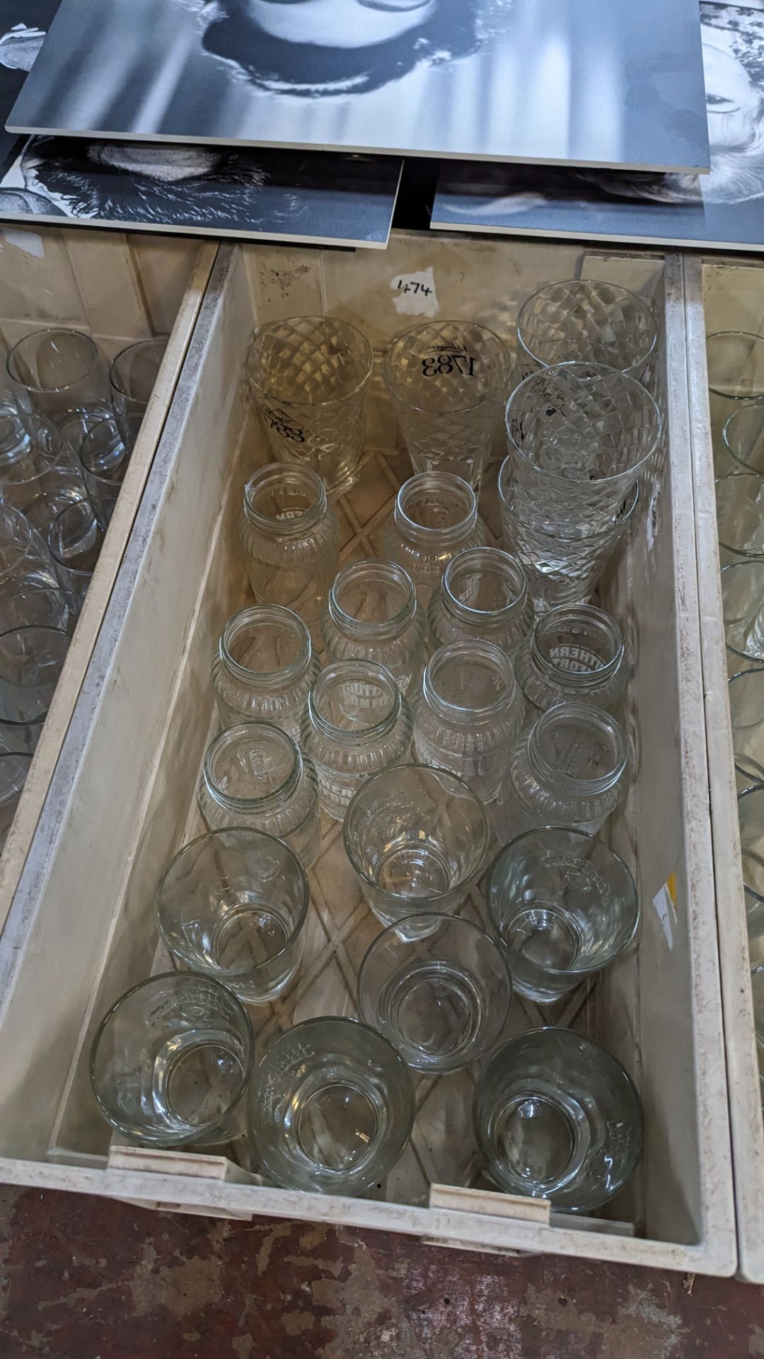 The contents of 4 crates of assorted tumblers, jars, brandy snifters, wine glasses and other glasswa - Image 4 of 6