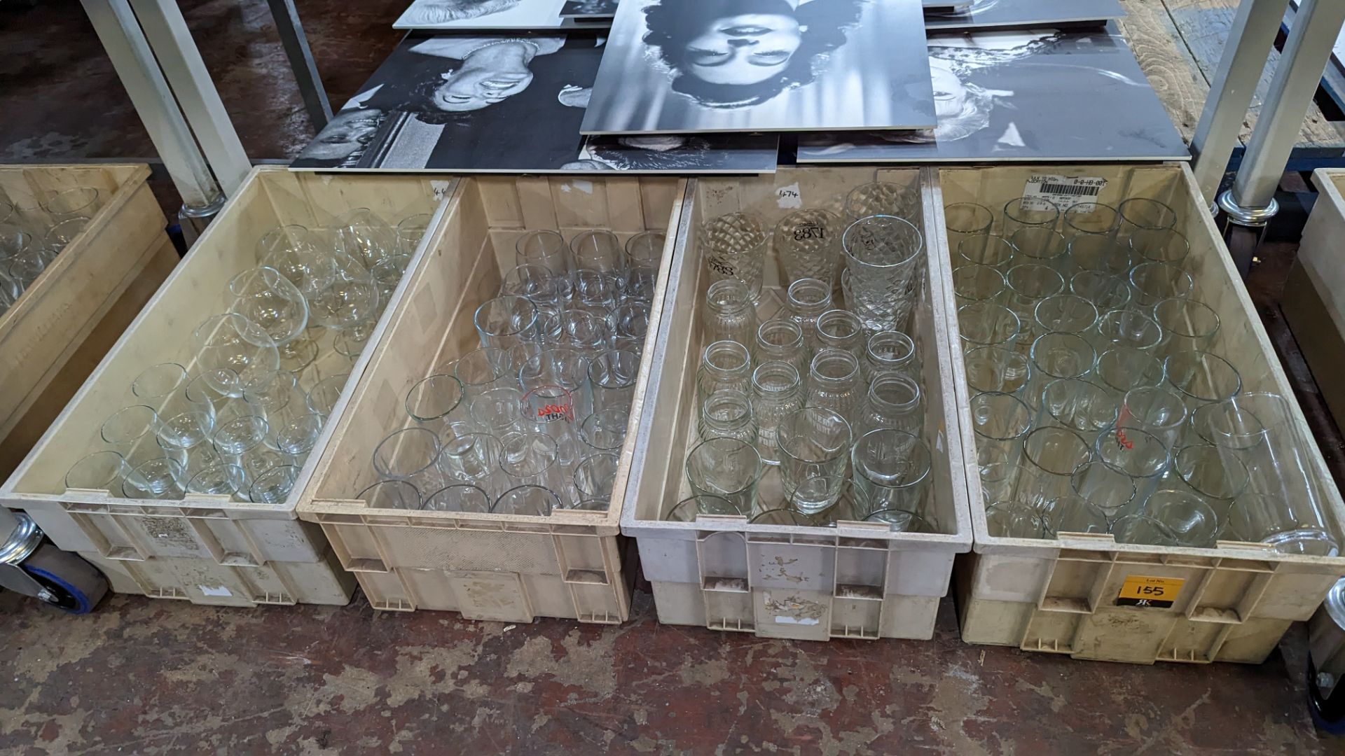 The contents of 4 crates of assorted tumblers, jars, brandy snifters, wine glasses and other glasswa - Image 2 of 6