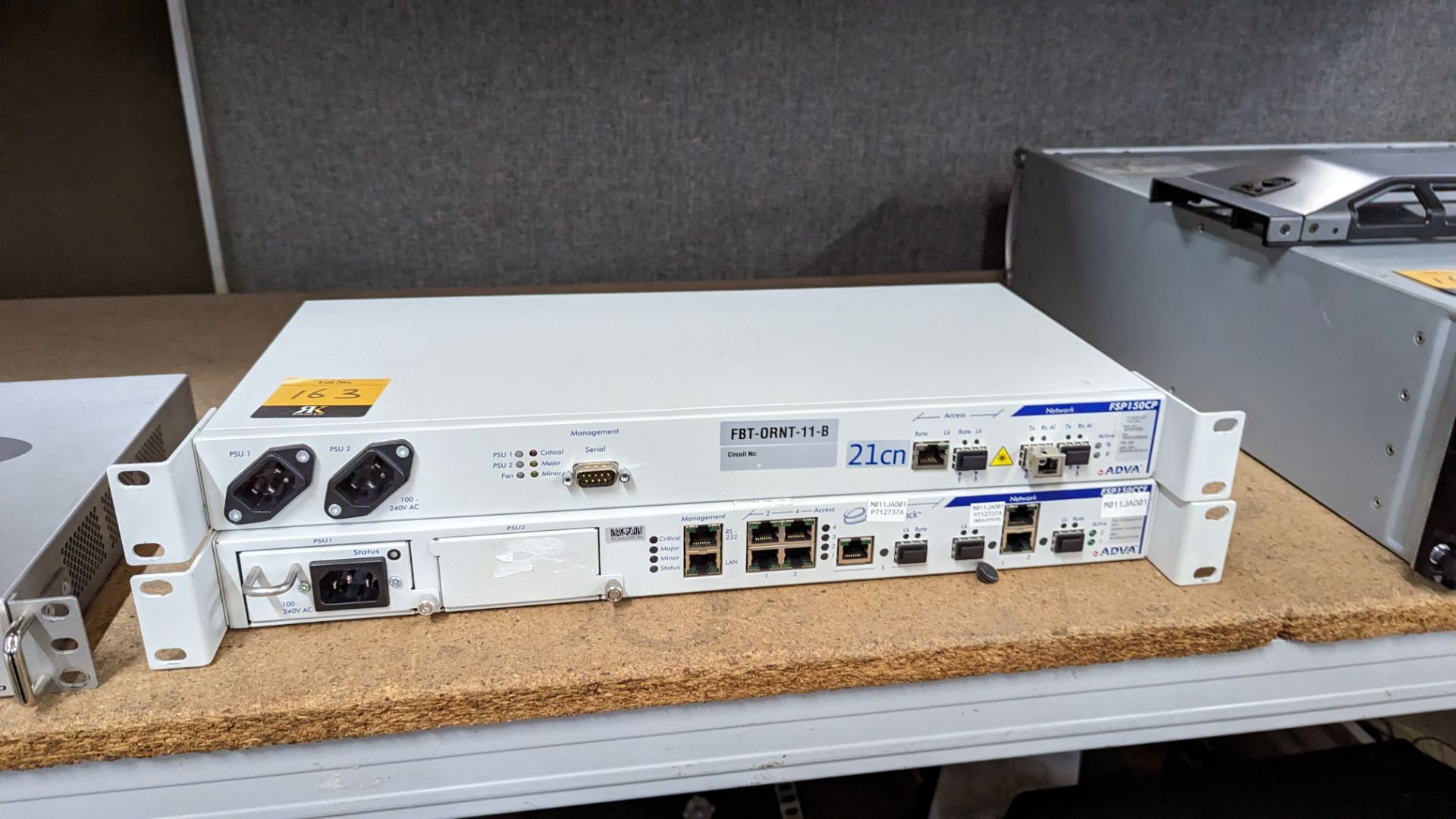 2 off Adva telephonic/networking rack mountable units, models FSP150CP & FSP150CCF