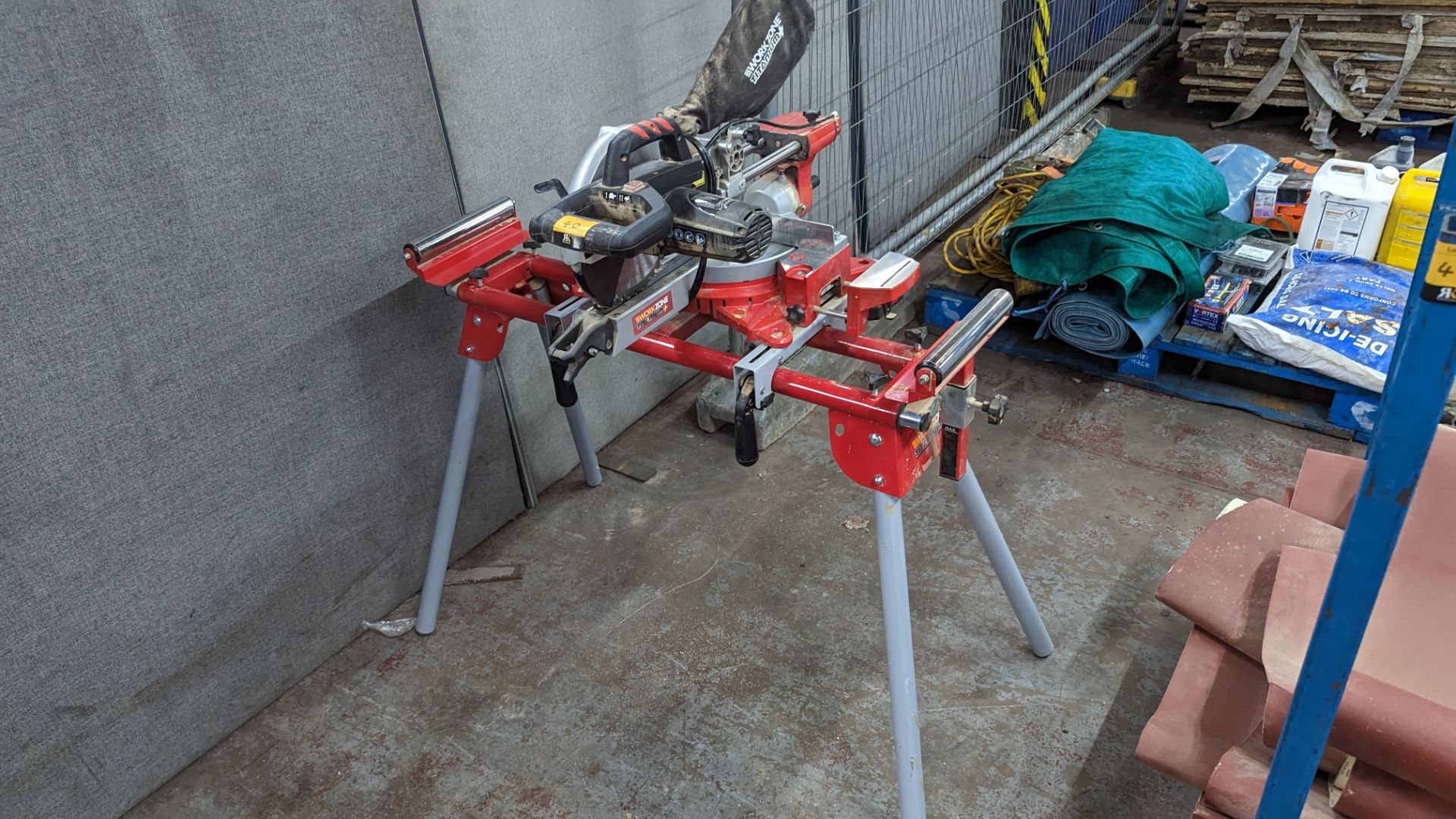 Workzone titanium mitre saw (model HM80MP) on dedicated stand