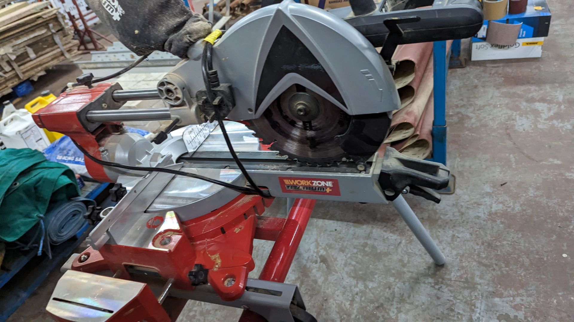 Workzone titanium mitre saw (model HM80MP) on dedicated stand - Image 10 of 14