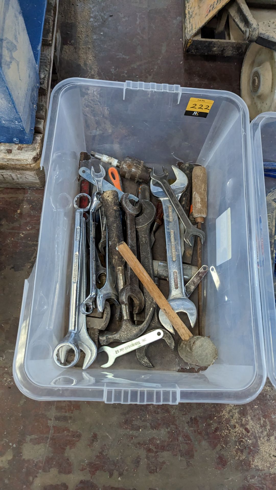 The contents of a crate of hand tools