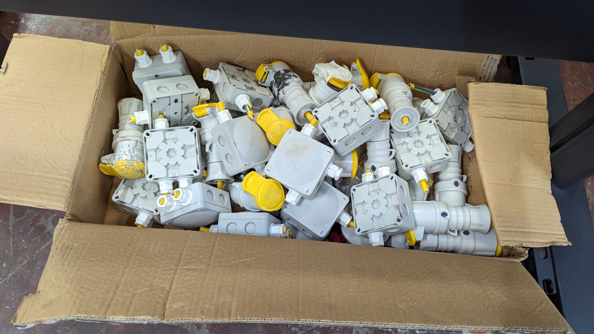 Box of electrical plugs, junction boxes & similar