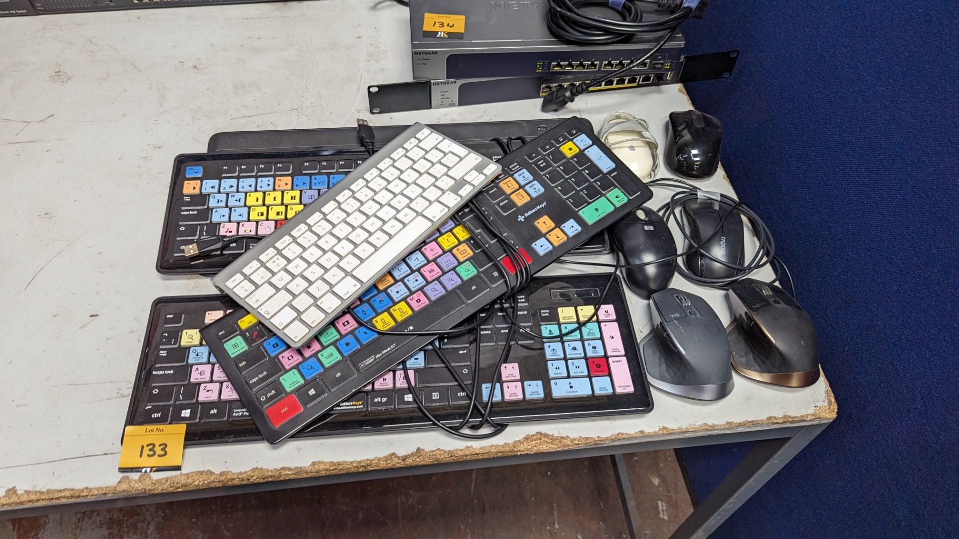 5 assorted keyboards including editing keyboards plus 6 off mice including MX Master