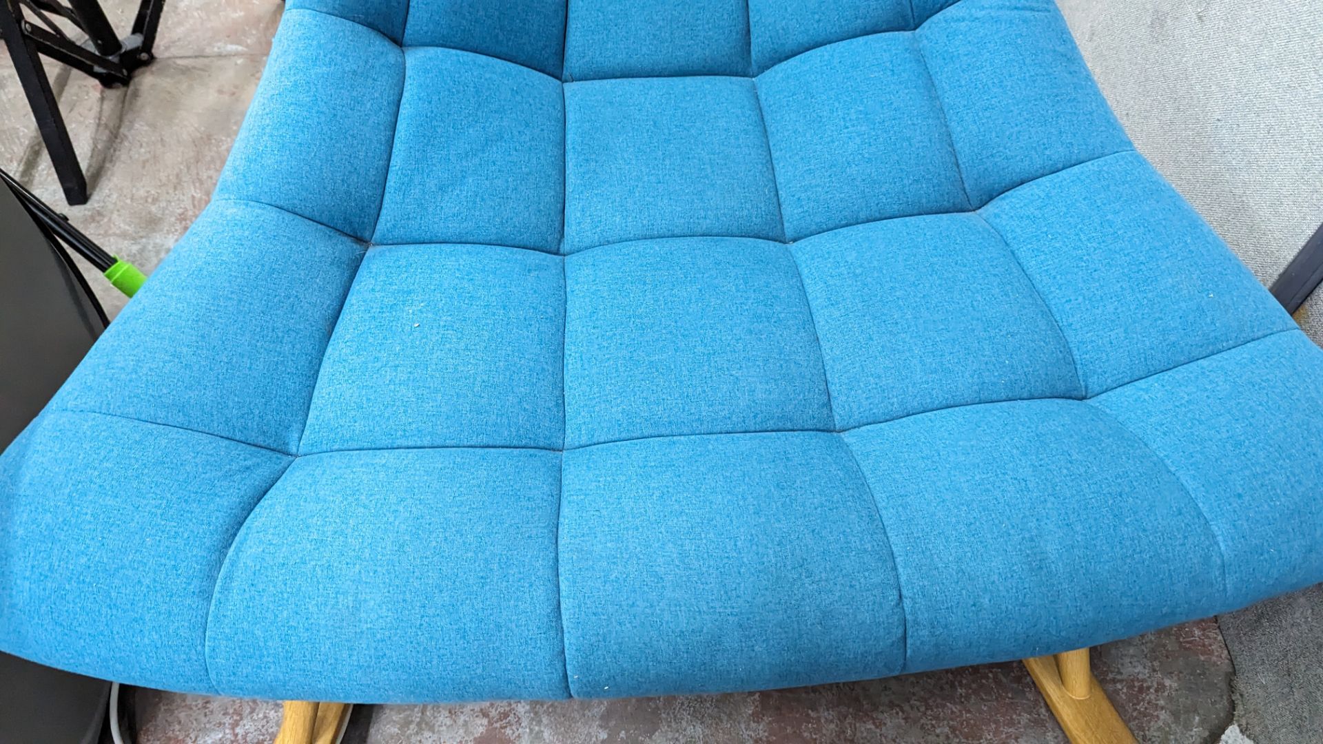 Rocking chair upholstered in aquamarine fabric on wooden legs - Image 7 of 7