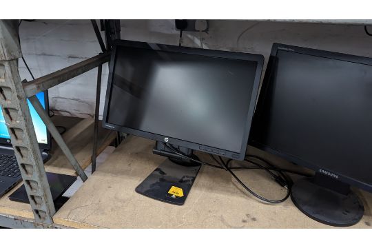 The contents of a shelf of assorted IT equipment including monitors, cables, keyboards, headphones & - Image 4 of 10