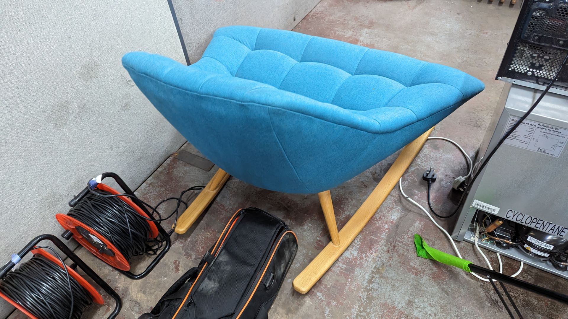 Rocking chair upholstered in aquamarine fabric on wooden legs - Image 5 of 7