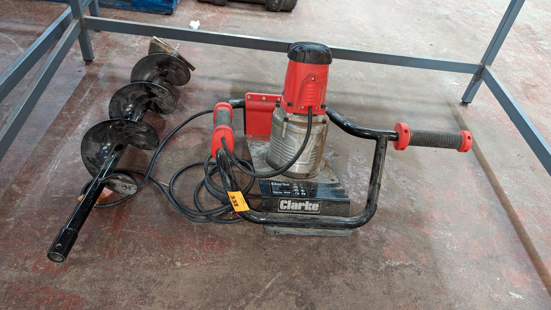 Clarke model CEA150 electric post hole borer including large bit for use with same