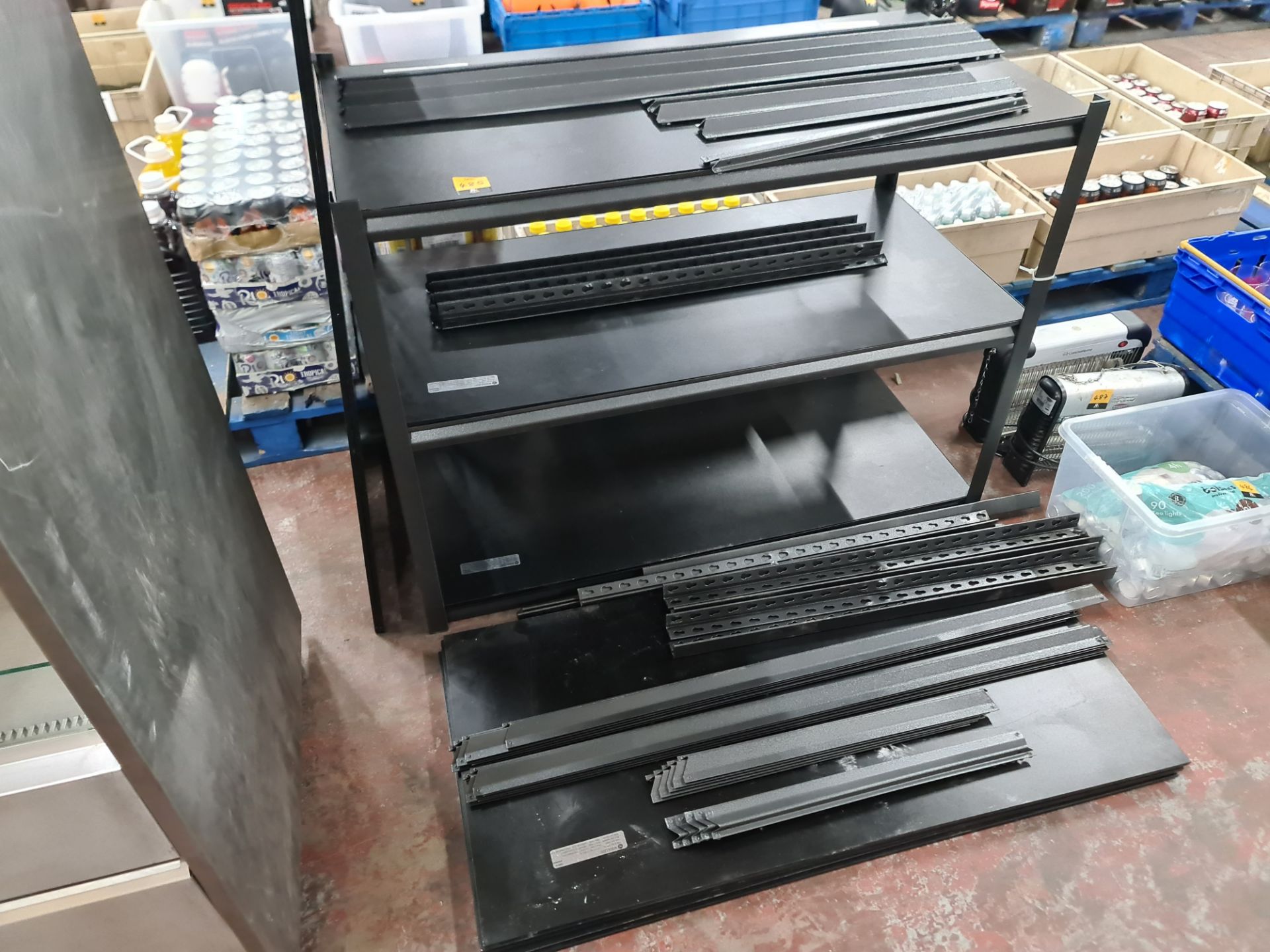 Quantity of black metal racking comprising the assembled bay plus all the components as pictured, wh