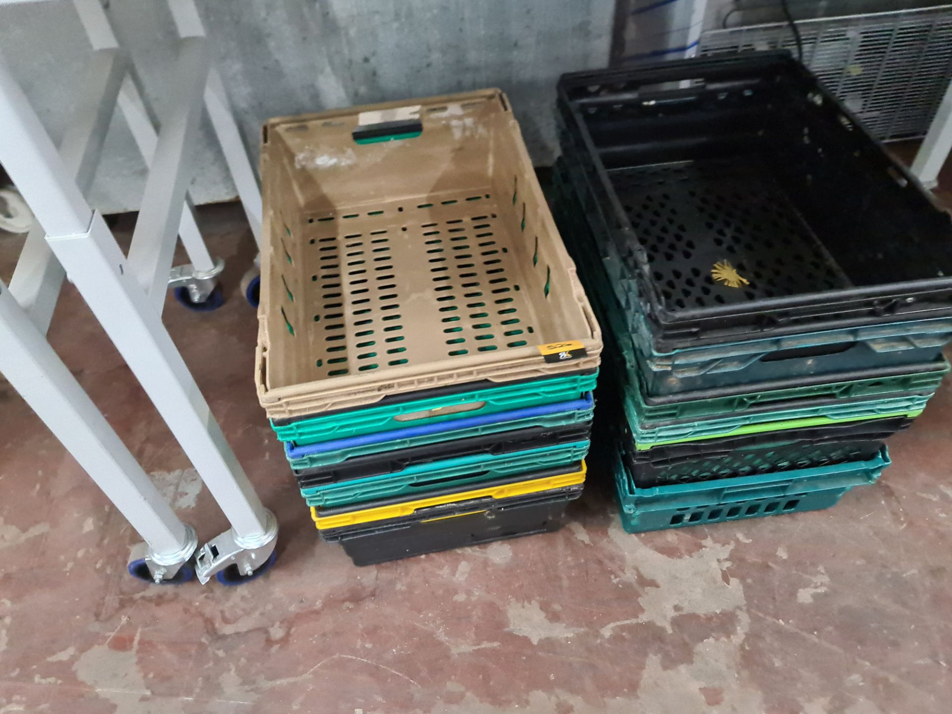 2 stacks of plastic crates