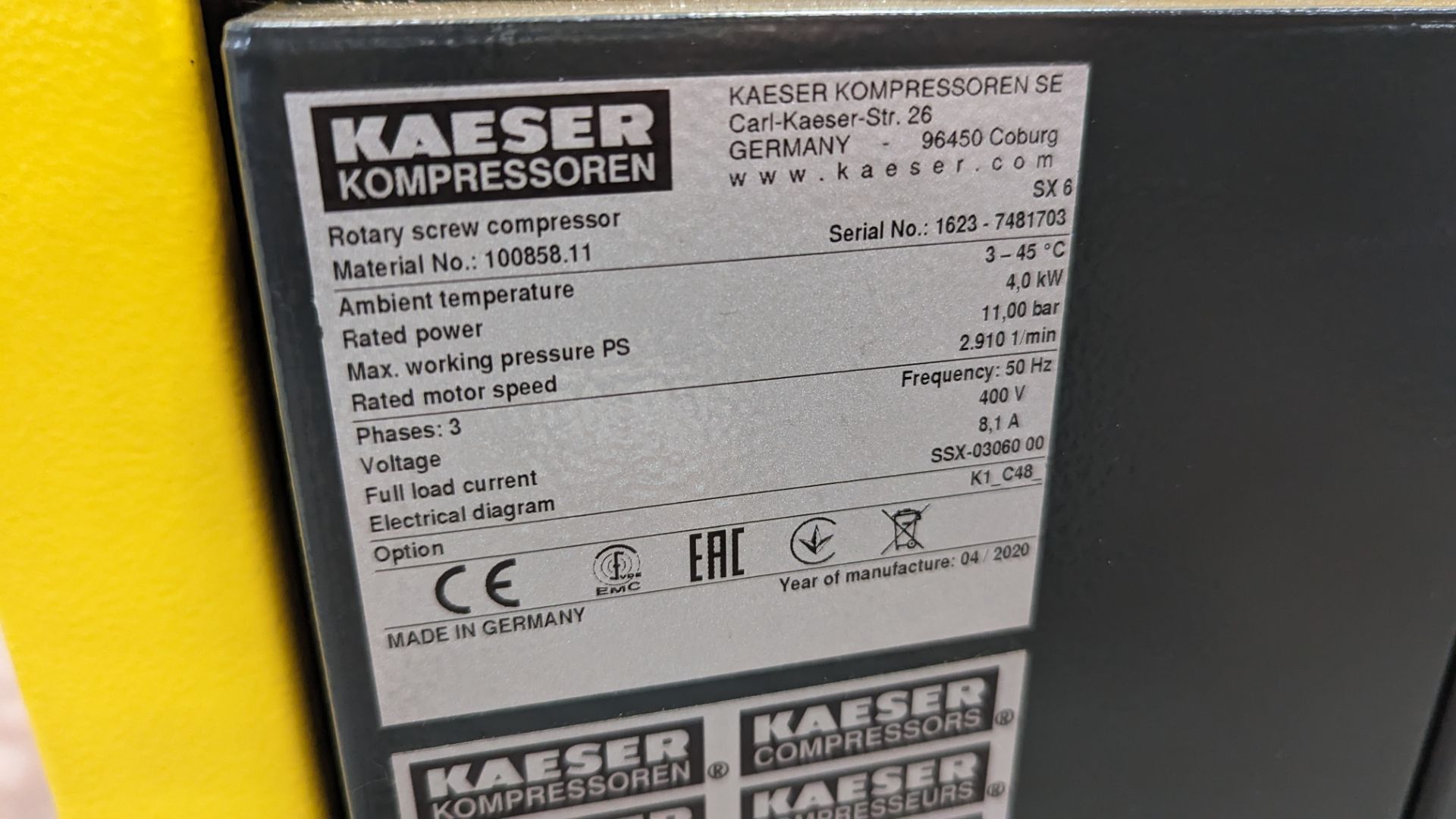 HPC Kaeser Sigma SX6 rotary screw compressor - Image 8 of 10