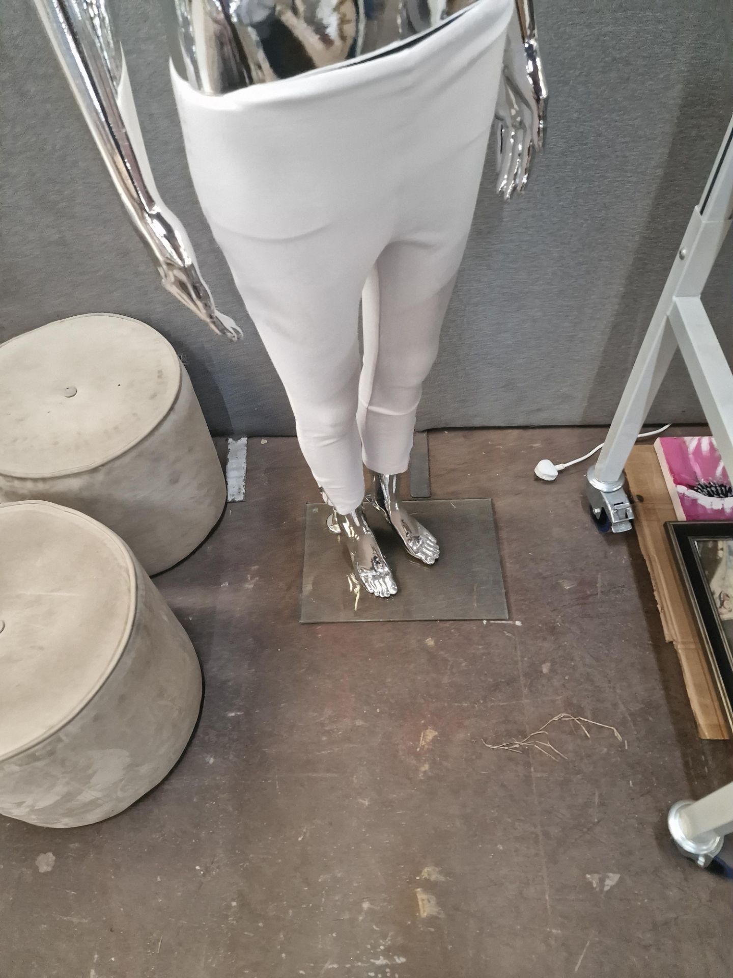 Silver mannequin on glass base includes white leggings, as pictured - Image 2 of 4