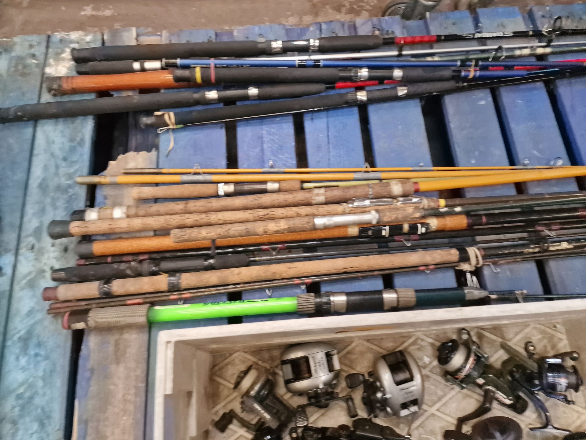 Large quantity of fishing rods and reels - the contents of a pallet. NB crate excluded - Image 4 of 7