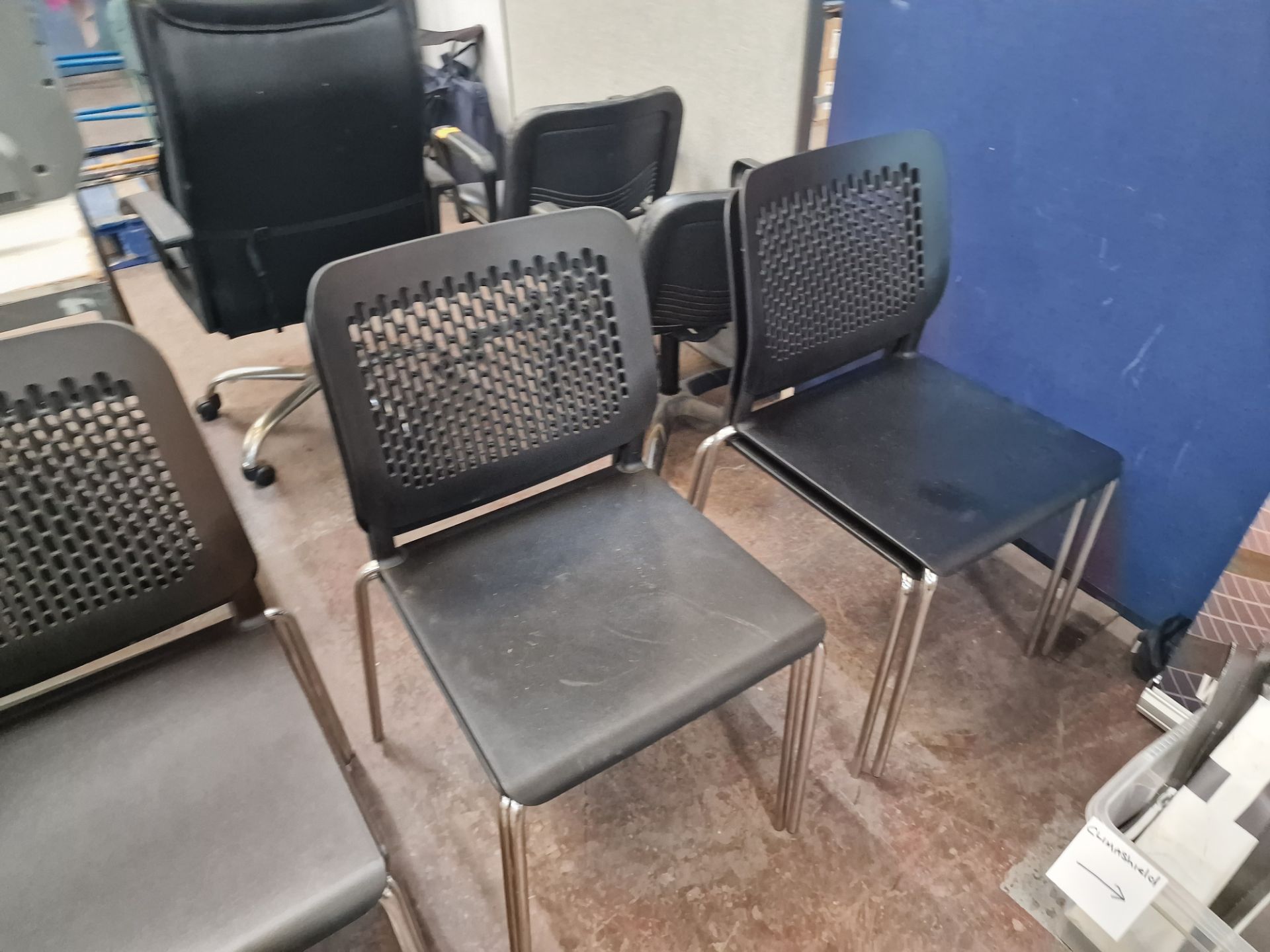 6 off matching stacking chairs in black with chrome legs - Image 5 of 5
