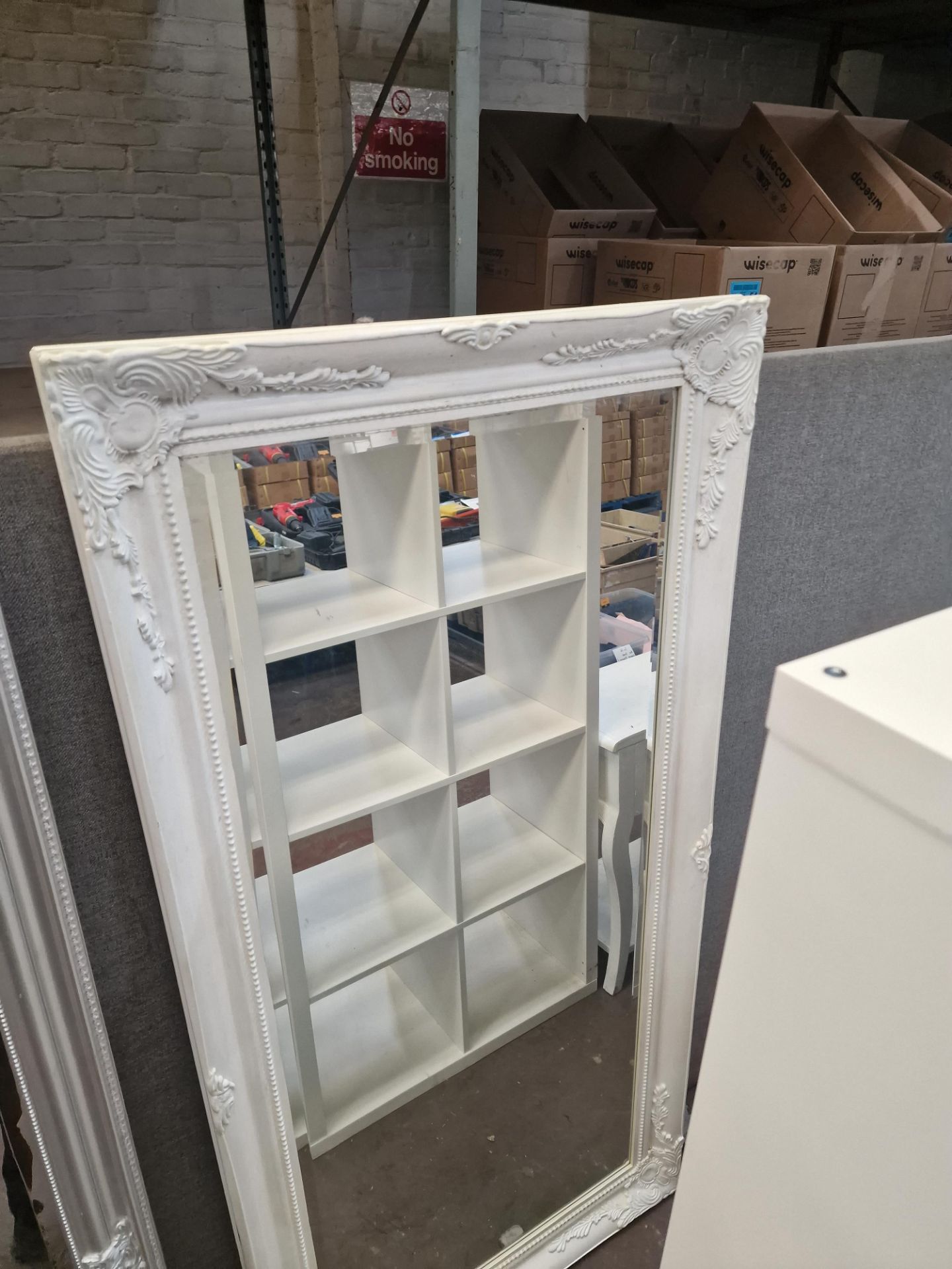 2 off large framed mirrors, 1 with a silver surround and hinged support at the rear, the other with - Image 4 of 5