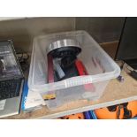 Quantity of office items - the contents of a crate, includes heavy duty staplers and hole punches, p