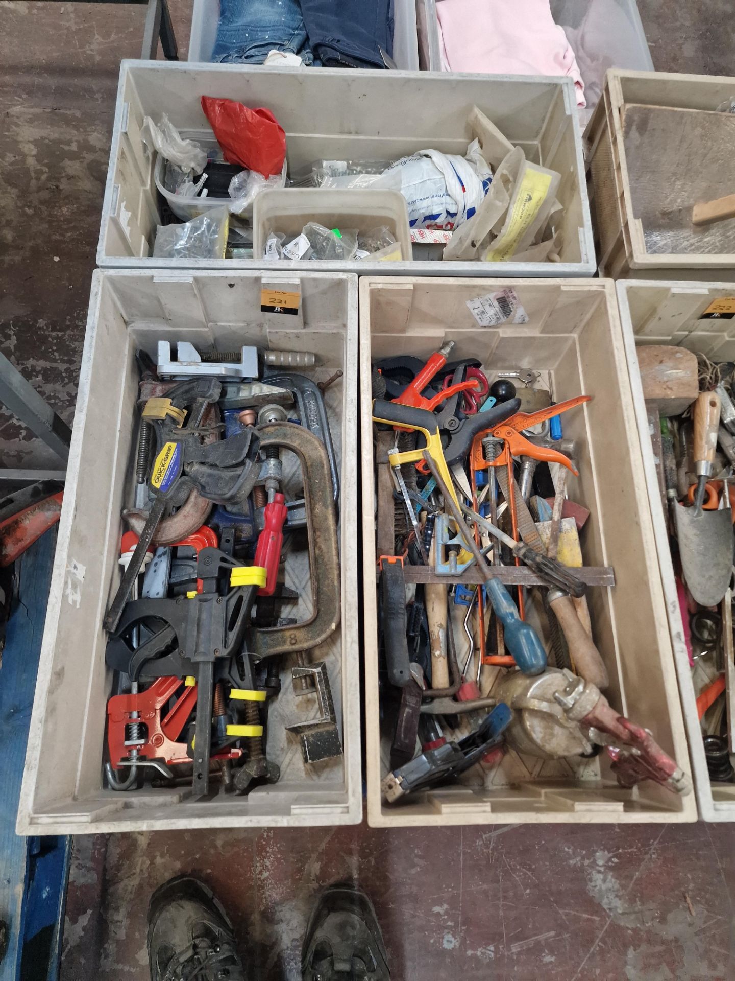 The contents of 3 crates of hand tools and fixings