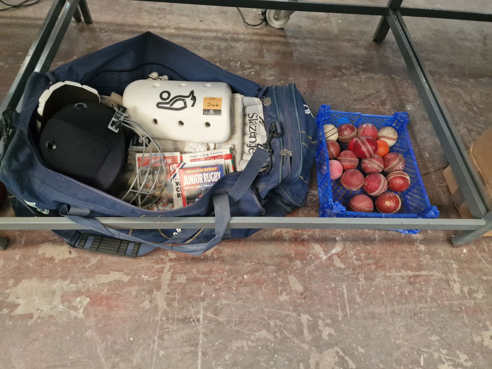 Quantity of cricket related items including protective clothing, carry bag, cricket balls and more