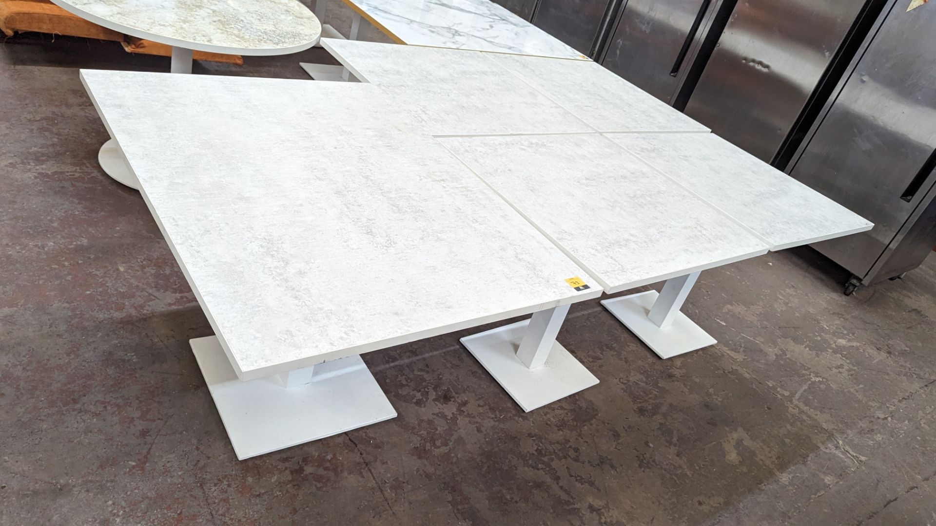 5 off matching dining tables, with marble effect top, all on a single pedestal base. 4 of the table - Image 2 of 9