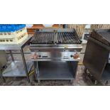 Lotus CW-78g stainless steel twin width chargrill unit on open cabinet, measuring 800mm wide x 700mm