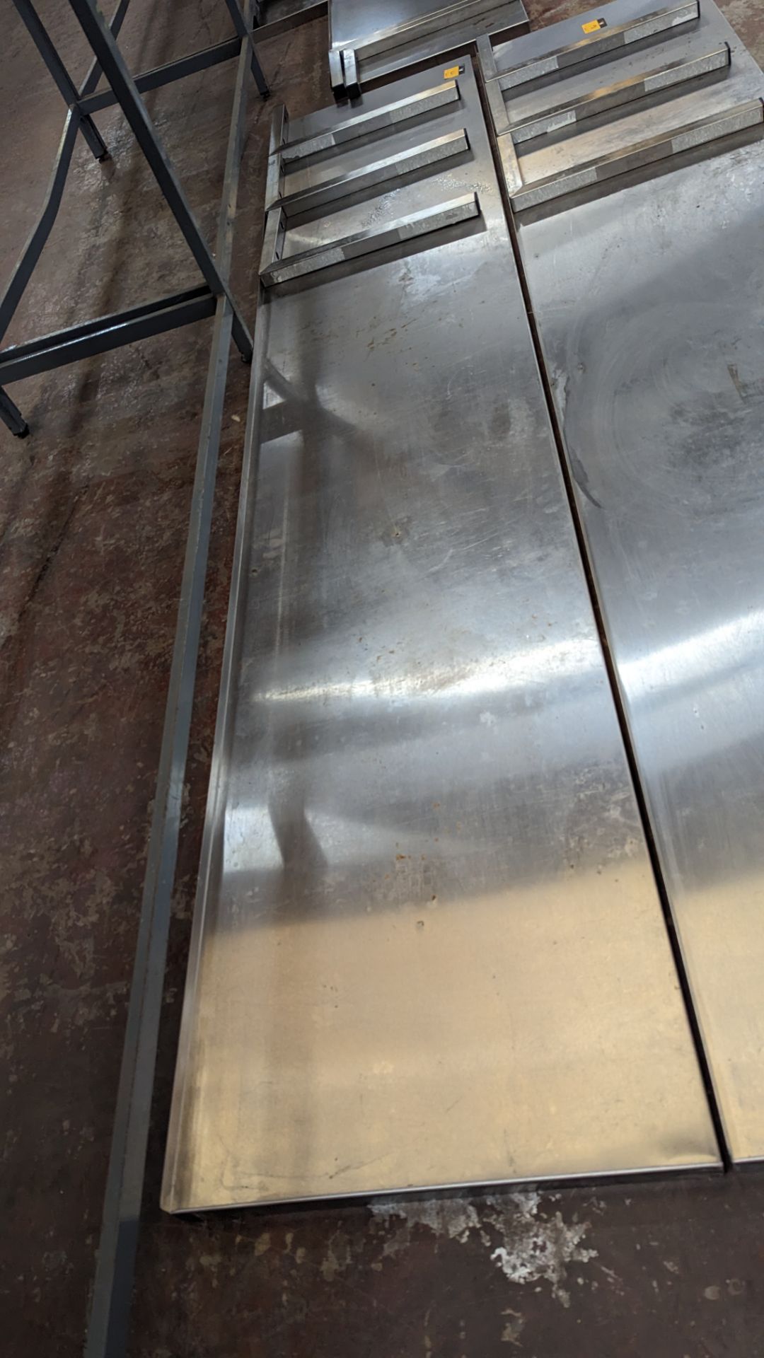 Large stainless steel service shelf with brackets, measuring 2.4m x 500mm - Image 3 of 4