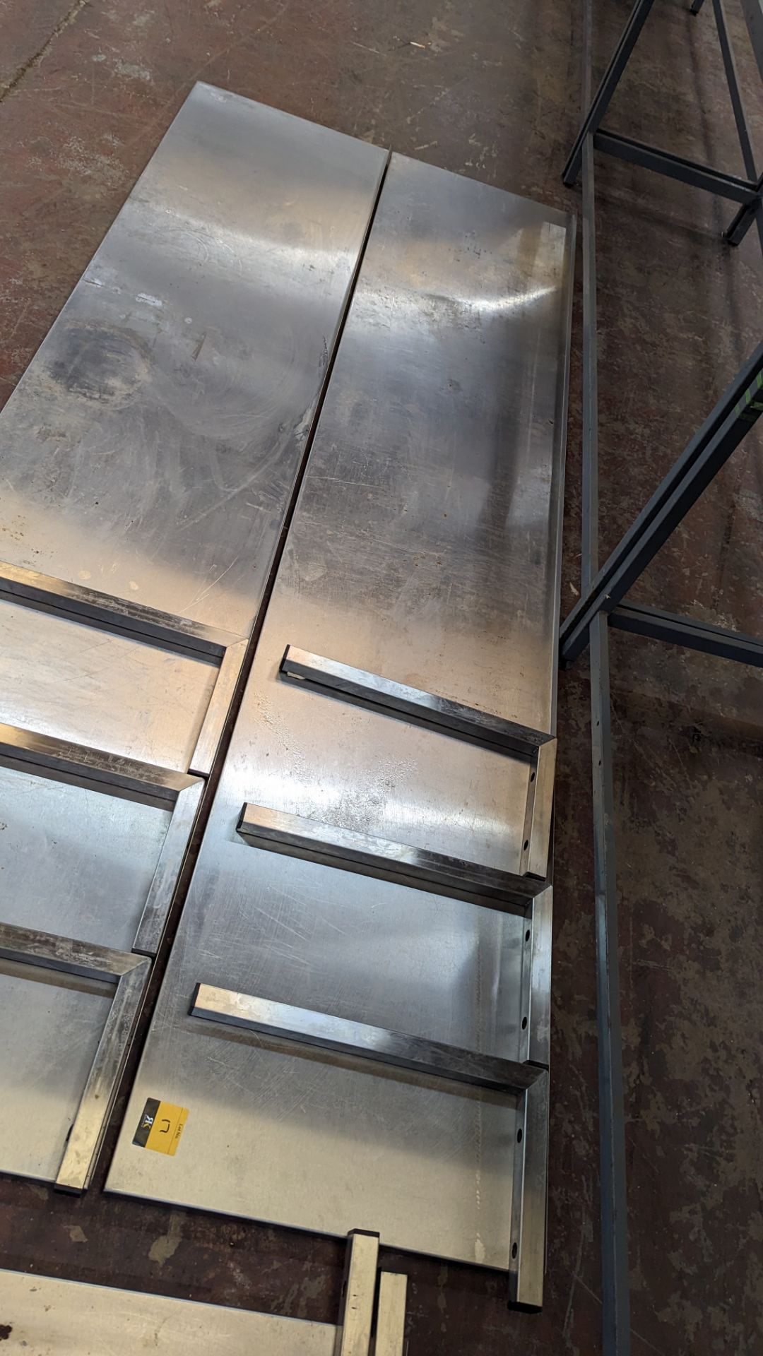 Large stainless steel service shelf with brackets, measuring 2.4m x 500mm - Image 2 of 4