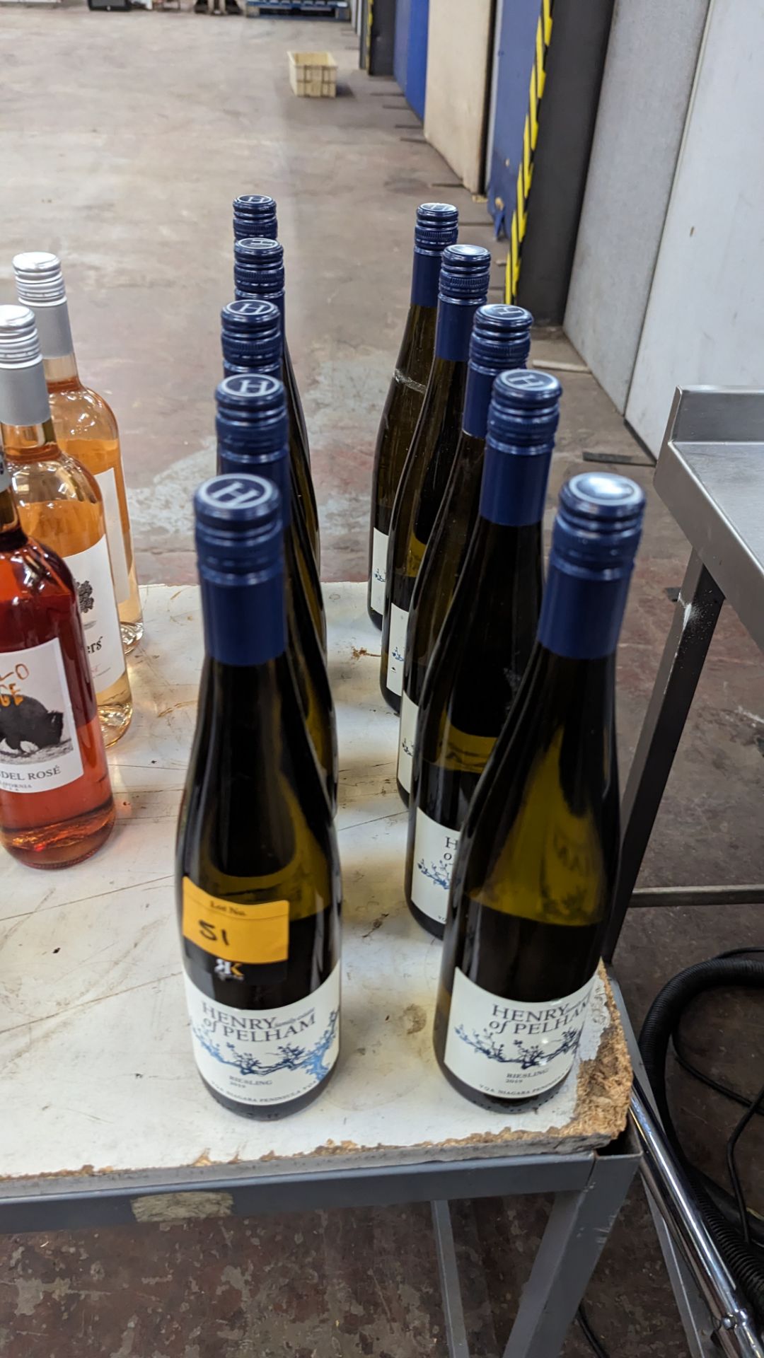 10 bottles of 2019 Henry of Pelham Riesling. Sold under AWRS number XQAW00000101017.