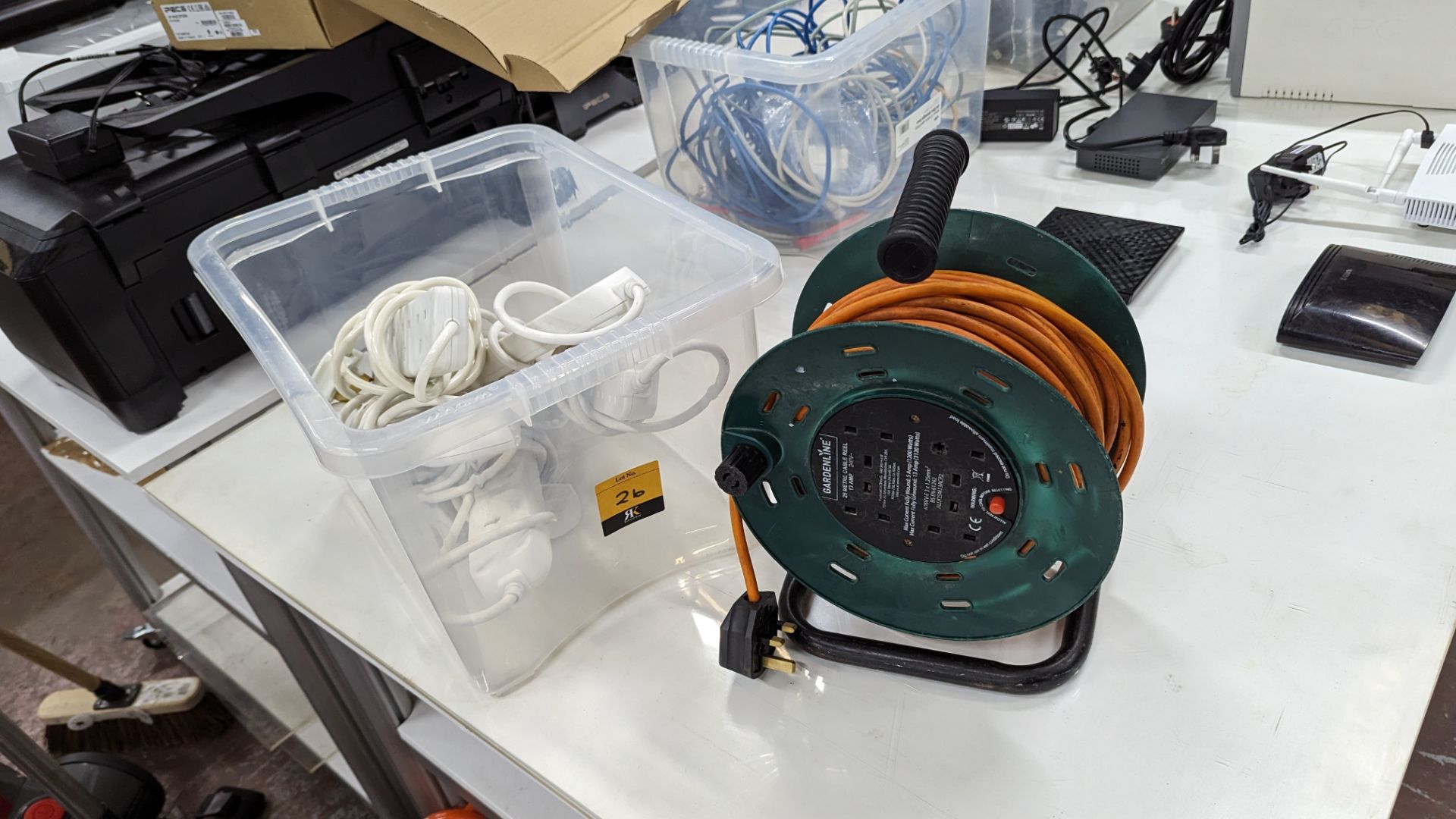 5 off trailing sockets plus multi-socket 25 metre cable reel - NB: crate excluded - Image 2 of 5