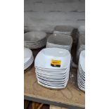 30 off squarish white bowls with curved edges each measuring approximately 160mm square