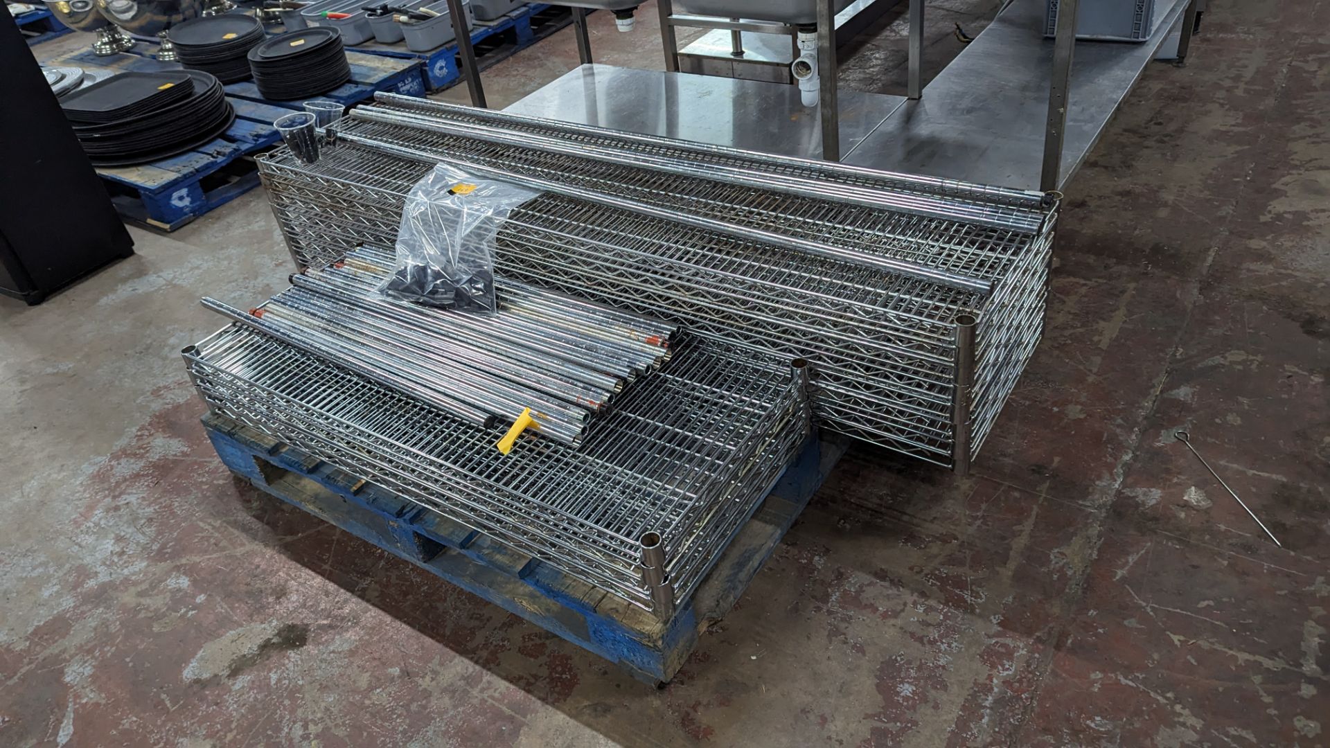 The contents of a pallet of chrome racking comprising 8 shelves each measuring 1825mm x 460mm, 4 she