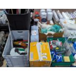 The contents of a pallet of mops, brushes, squeegees, dispensers, consumables & more - plastic crate