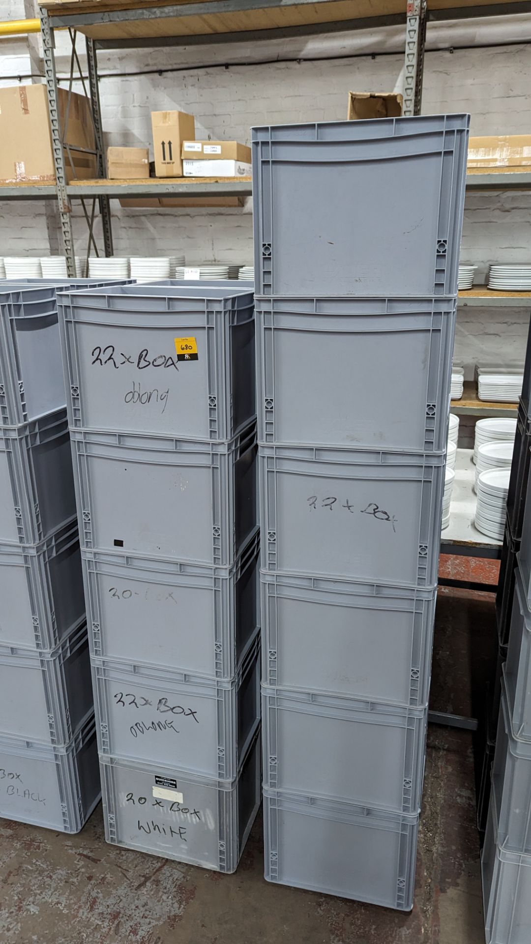 22 off matching pale grey stacking plastic crates each measuring approximately 400mm x 300mm x 300mm - Image 3 of 3
