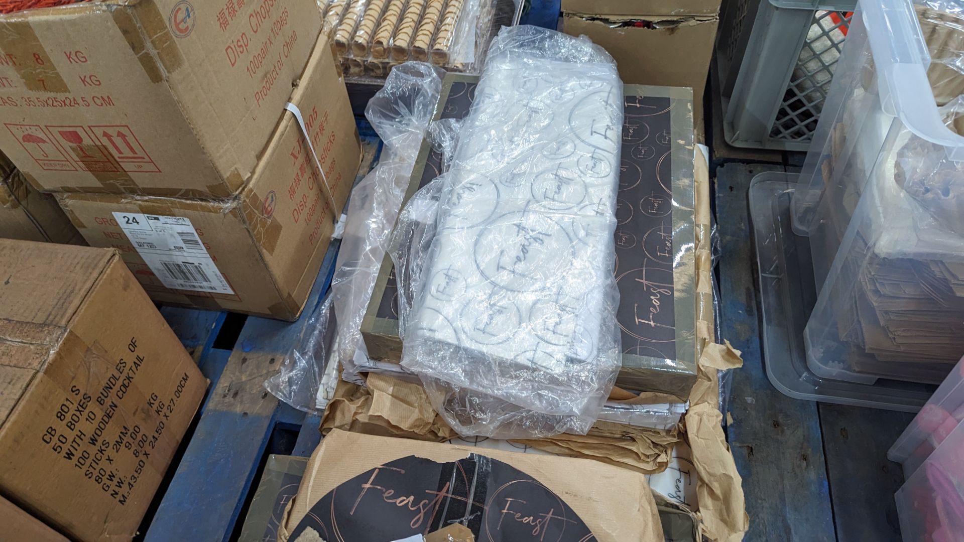 The contents of a pallet of paperware & similar including 2 boxes of cocktail sticks & 4 boxes of ch - Image 4 of 8