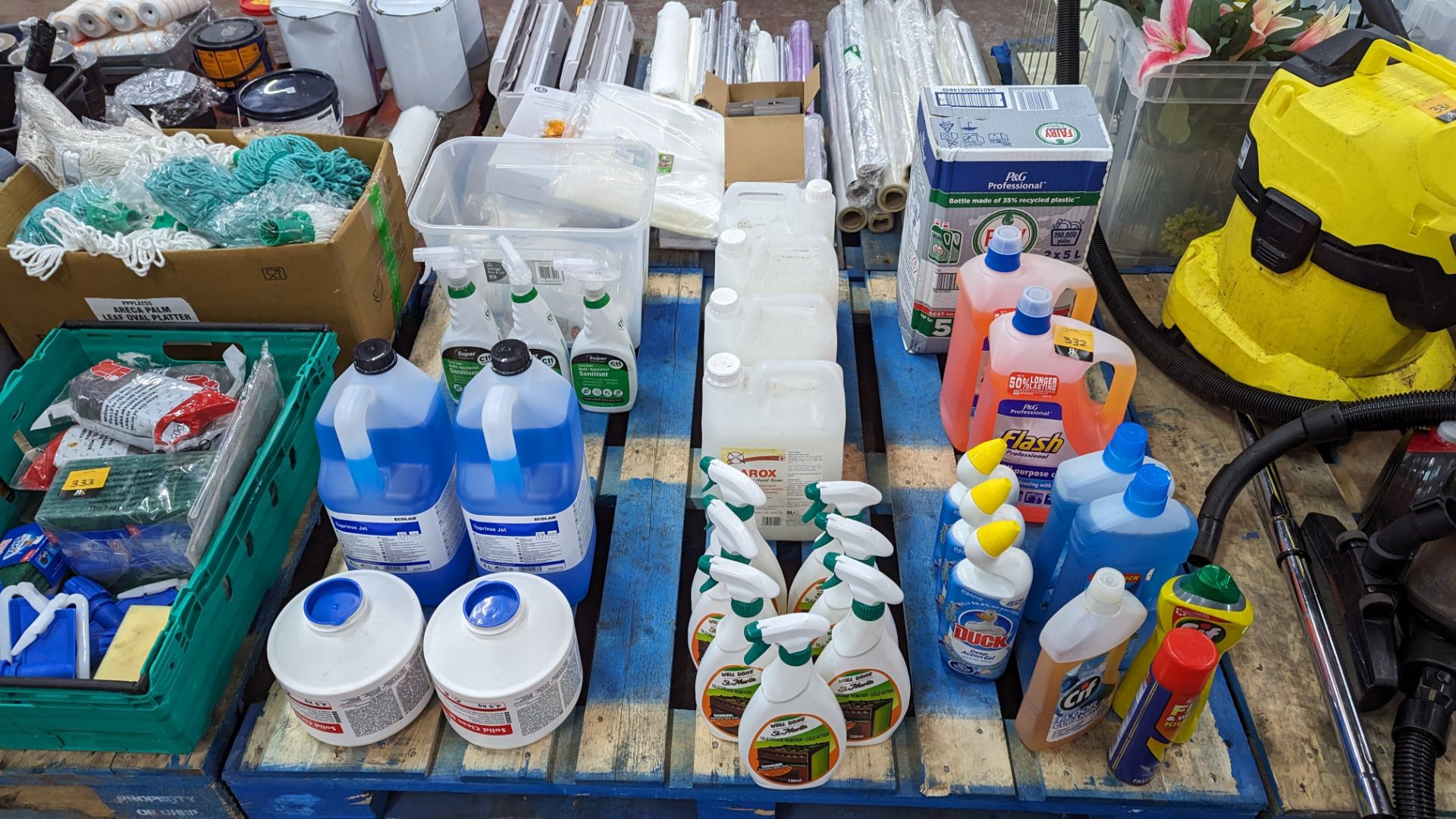 The contents of a pallet of cleaning fluids/solutions